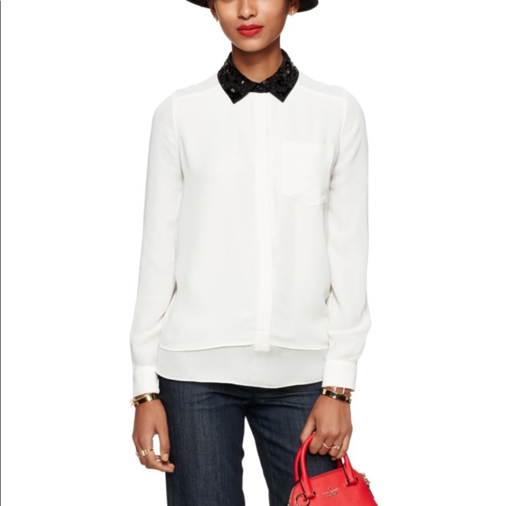 Kate Spade Blouse Long Sleeve Cream Sequin